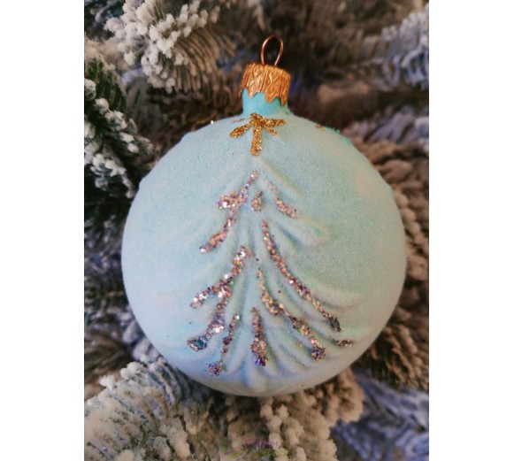 Новорічна куля в оксамиті "Ялинка" 80мм м'ятна, ціна за набір 4 шт